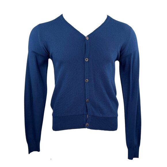 Blue Men's Cardigan Sweater - Picture 1 of 8